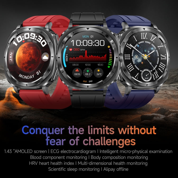 ET492 1.43 inch AMOLED Screen Silicone Strap Smart Watch Supports ECG/Blood Sugar Monitoring(Blue) - Smart Watches by PMC TechLife | Online Shopping South Africa | PMC TechLife | Buy Now Pay Later Mobicred