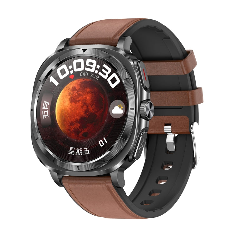 ET492 1.43 inch AMOLED Screen Leather Strap Smart Watch Supports ECG/Blood Sugar Monitoring(Brown) - Smart Watches by PMC TechLife | Online Shopping South Africa | PMC TechLife | Buy Now Pay Later Mobicred
