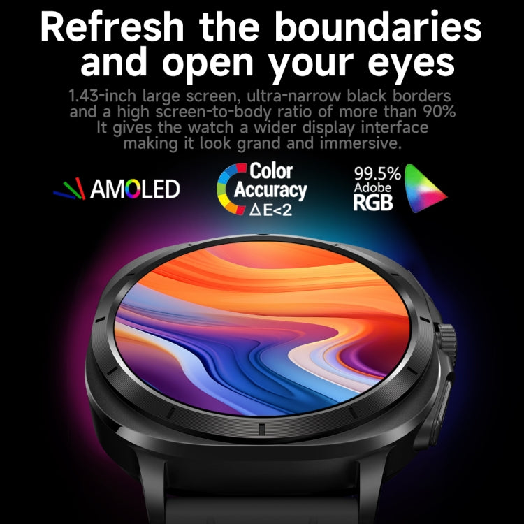 ET492 1.43 inch AMOLED Screen Leather Strap Smart Watch Supports ECG/Blood Sugar Monitoring(Black) - Smart Watches by PMC TechLife | Online Shopping South Africa | PMC TechLife | Buy Now Pay Later Mobicred