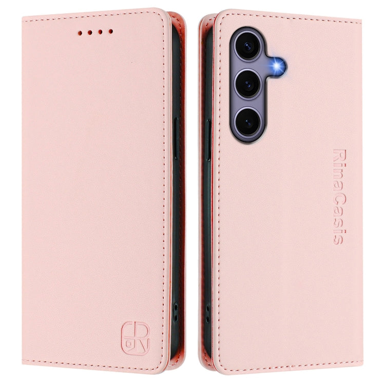 For Samsung Galaxy S24 / S25 5G RC01 Dual-Folded Magnetic Suction RFID Leather Phone Case(Pink) - Galaxy S25 5G Cases by PMC Jewellery | Online Shopping South Africa | PMC Jewellery | Buy Now Pay Later Mobicred