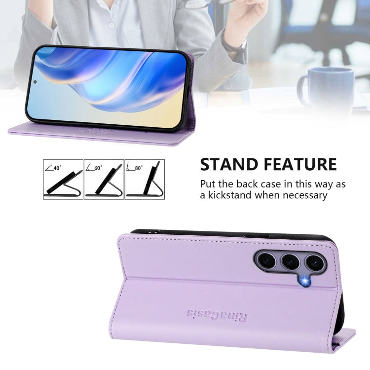 For Samsung Galaxy S24 / S25 5G RC01 Dual-Folded Magnetic Suction RFID Leather Phone Case(Light Purple) - Galaxy S25 5G Cases by PMC TechLife | Online Shopping South Africa | PMC TechLife | Buy Now Pay Later Mobicred