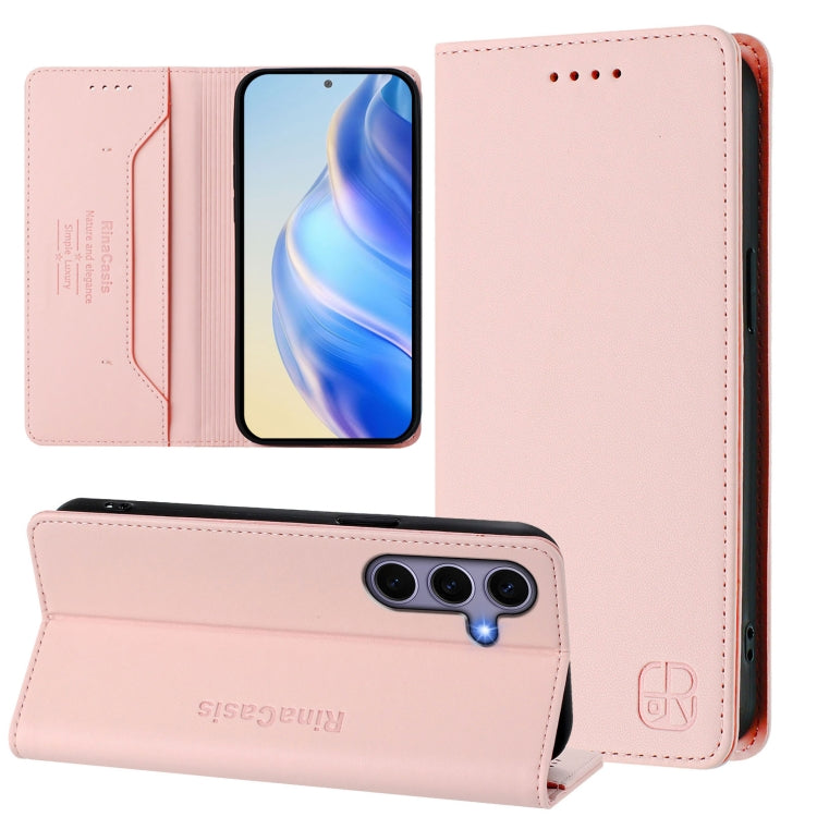 For Samsung Galaxy S24+ / S25+ 5G RC01 Dual-Folded Magnetic Suction RFID Leather Phone Case(Pink) - Galaxy S25+ 5G Cases by PMC TechLife | Online Shopping South Africa | PMC TechLife | Buy Now Pay Later Mobicred