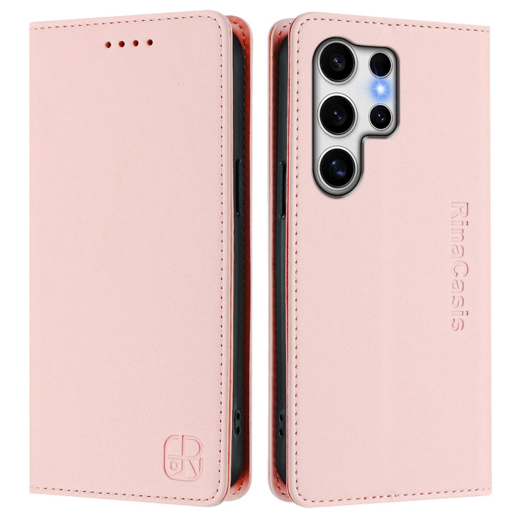For Samsung Galaxy S25 Ultra 5G RC01 Dual-Folded Magnetic Suction RFID Leather Phone Case(Pink) - free shipping - PMC TechLife - Order now!