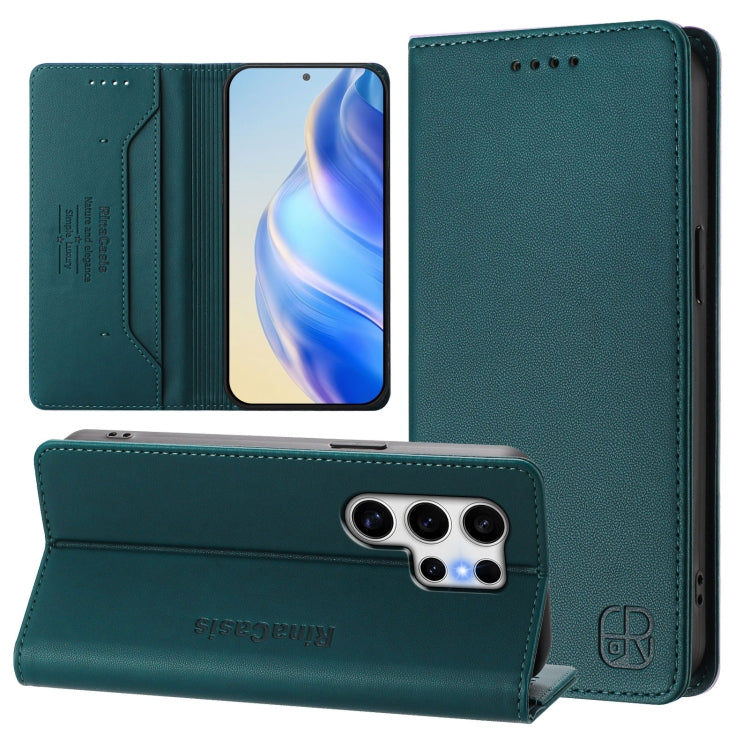 For Samsung Galaxy S25 Ultra 5G RC01 Dual-Folded Magnetic Suction RFID Leather Phone Case(Dark Green) - Galaxy S25 Ultra 5G Cases by PMC TechLife | Online Shopping South Africa | PMC TechLife | Buy Now Pay Later Mobicred