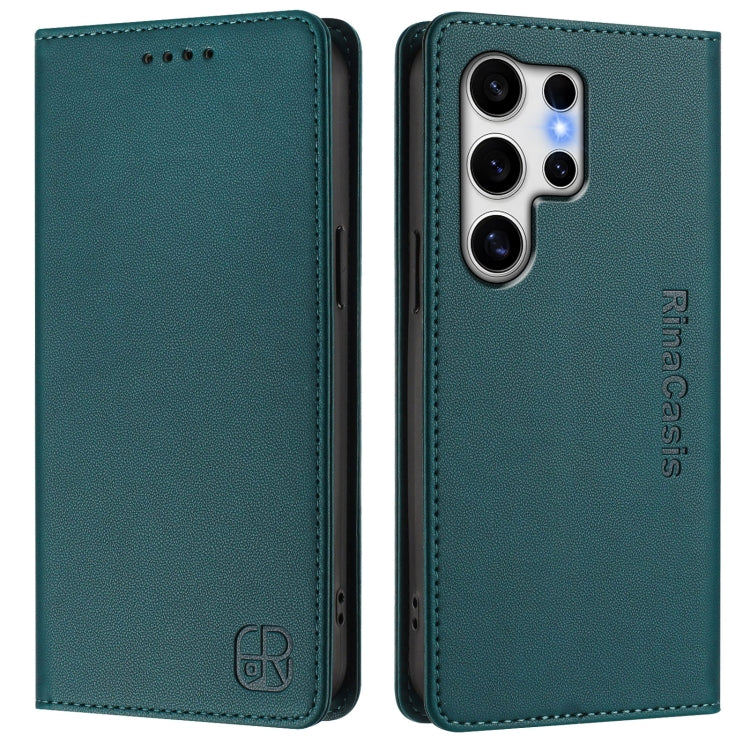 For Samsung Galaxy S25 Ultra 5G RC01 Dual-Folded Magnetic Suction RFID Leather Phone Case(Dark Green) - Galaxy S25 Ultra 5G Cases by PMC TechLife | Online Shopping South Africa | PMC TechLife | Buy Now Pay Later Mobicred