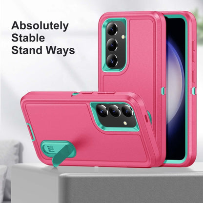 For Samsung Galaxy S24 / S25 5G Rugged PC Hybrid Silicone Phone Case with Holder(Rose Red+Light Green) - Galaxy S25 5G Cases by PMC Jewellery | Online Shopping South Africa | PMC Jewellery | Buy Now Pay Later Mobicred