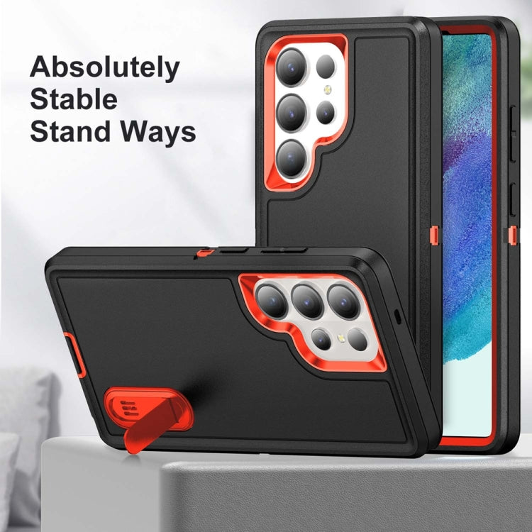 For Samsung Galaxy S25 Ultra 5G Rugged PC Hybrid Silicone Phone Case with Holder(Black+Orange) - Galaxy S25 Ultra 5G Cases by PMC Jewellery | Online Shopping South Africa | PMC Jewellery | Buy Now Pay Later Mobicred