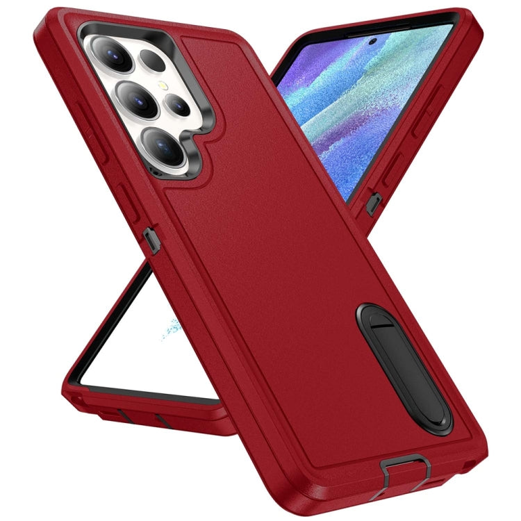 For Samsung Galaxy S25 Ultra 5G Rugged PC Hybrid Silicone Phone Case with Holder(Red+Black) - Galaxy S25 Ultra 5G Cases by PMC Jewellery | Online Shopping South Africa | PMC Jewellery | Buy Now Pay Later Mobicred