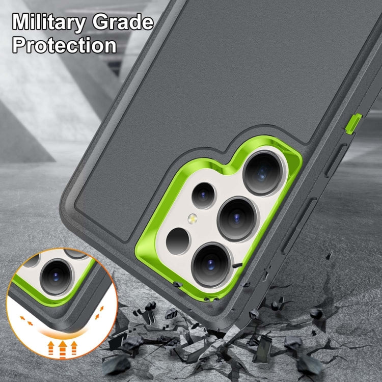 For Samsung Galaxy S25 Ultra 5G Rugged PC Hybrid Silicone Phone Case with Holder(Grey+Fresh Green) - Galaxy S25 Ultra 5G Cases by PMC Jewellery | Online Shopping South Africa | PMC Jewellery | Buy Now Pay Later Mobicred