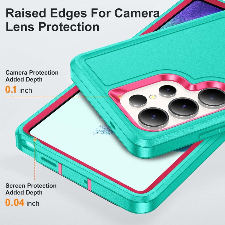 For Samsung Galaxy S25 Ultra 5G Rugged PC Hybrid Silicone Phone Case with Holder(Light Green+Rose Red) - Galaxy S25 Ultra 5G Cases by PMC Jewellery | Online Shopping South Africa | PMC Jewellery | Buy Now Pay Later Mobicred