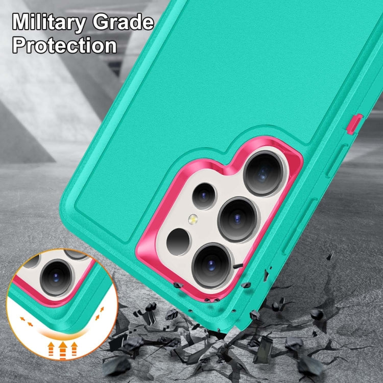 For Samsung Galaxy S25 Ultra 5G Rugged PC Hybrid Silicone Phone Case with Holder(Light Green+Rose Red) - Galaxy S25 Ultra 5G Cases by PMC Jewellery | Online Shopping South Africa | PMC Jewellery | Buy Now Pay Later Mobicred