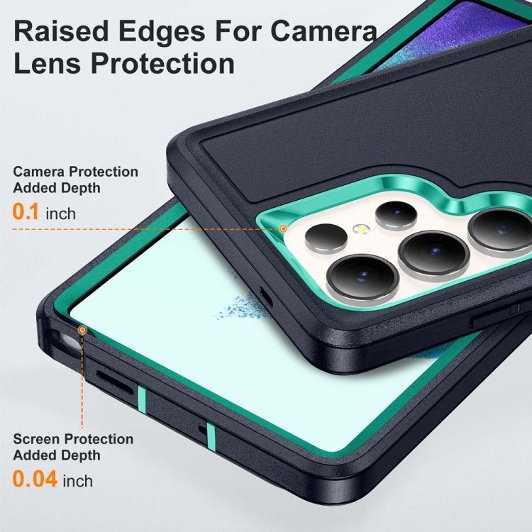 For Samsung Galaxy S25 Ultra 5G Rugged PC Hybrid Silicone Phone Case with Holder(Dark Blue+Light Green) - Galaxy S25 Ultra 5G Cases by PMC Jewellery | Online Shopping South Africa | PMC Jewellery | Buy Now Pay Later Mobicred