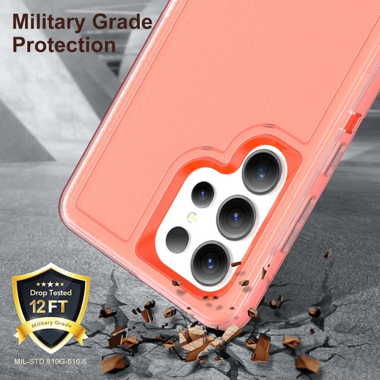 For Samsung Galaxy S25 Ultra 5G Rugged PC Hybrid Silicone Phone Case with Holder(Transparent+Orange) - free shipping - PMC Jewellery - Order now!