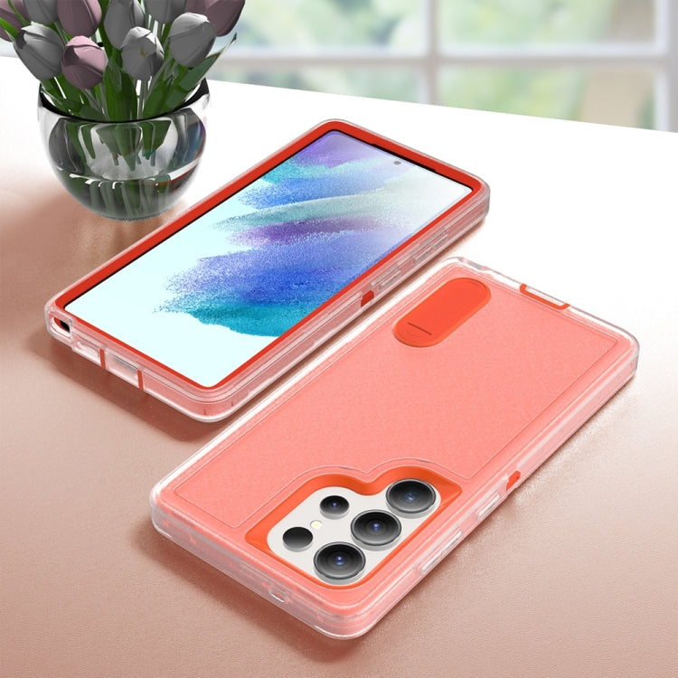 For Samsung Galaxy S25 Ultra 5G Rugged PC Hybrid Silicone Phone Case with Holder(Transparent+Orange) - free shipping - PMC Jewellery - Order now!