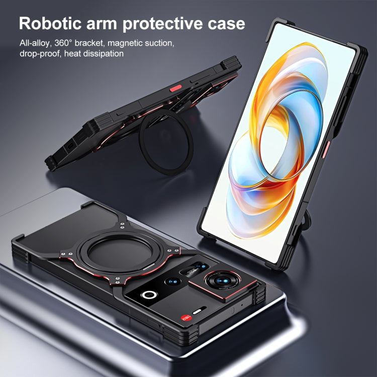 For ZTE nubia Z70 Ultra Mechanical Arm Borderless MagSafe Holder Metal Phone Case(Black Red) - free shipping - PMC TechLife - Order now!