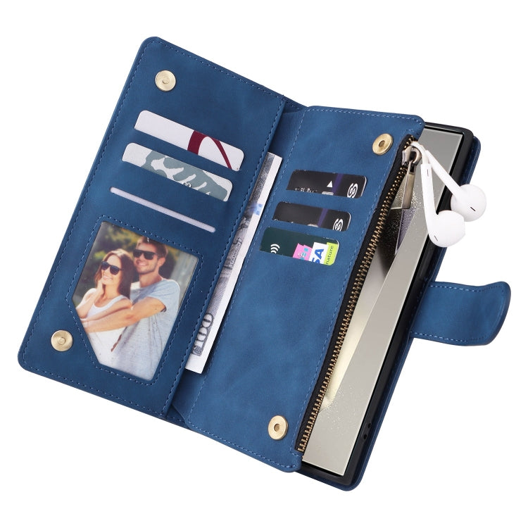 For Samsung Galaxy S25 Ultra 5G Multifunctional Frosted Zipper Wallet Leather Phone Case(Blue) - Galaxy S25 Ultra 5G Cases by PMC Jewellery | Online Shopping South Africa | PMC Jewellery | Buy Now Pay Later Mobicred