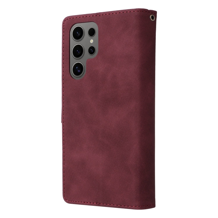 For Samsung Galaxy S25 Ultra 5G Multifunctional Frosted Zipper Wallet Leather Phone Case(Wine Red) - Galaxy S25 Ultra 5G Cases by PMC Jewellery | Online Shopping South Africa | PMC Jewellery | Buy Now Pay Later Mobicred