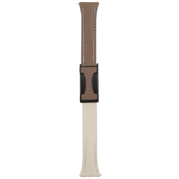 18mm Universal Slim Magnetic Buckle Genuine Leather Watch Band(Dark Brown Light Grey) - 18mm Bands by PMc TechLife | Online Shopping South Africa | PMc TechLife | Buy Now Pay Later Mobicred