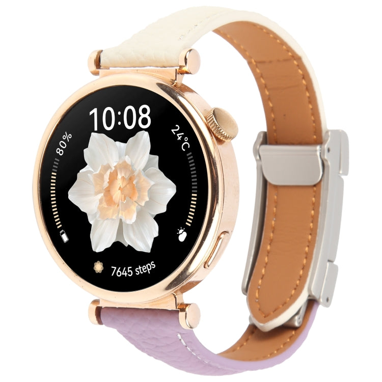 18mm Universal Slim Magnetic Buckle Genuine Leather Watch Band(Purple Beige) - free shipping - PMc TechLife - Order now!