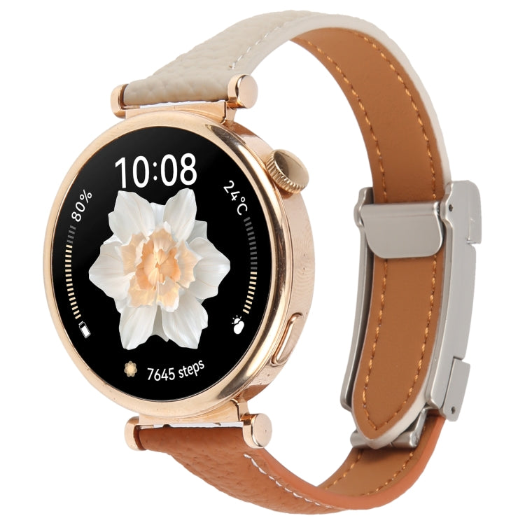 18mm Universal Slim Magnetic Buckle Genuine Leather Watch Band(Brown Light Grey) - free shipping - PMc TechLife - Order now!