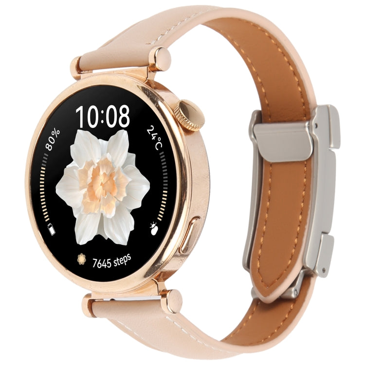 18mm Universal Slim Magnetic Buckle Genuine Leather Watch Band(Plain Weave Apricot) - free shipping - PMc TechLife - Order now!