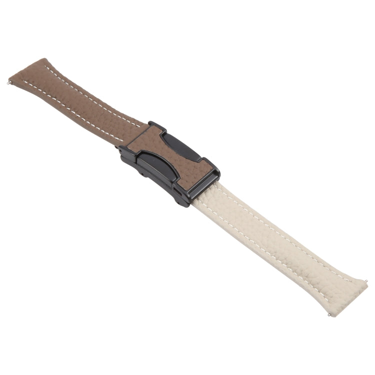 22mm Universal Slim Magnetic Buckle Genuine Leather Watch Band(Dark Brown Light Grey) - 22mm Bands by PMc TechLife | Online Shopping South Africa | PMc TechLife | Buy Now Pay Later Mobicred
