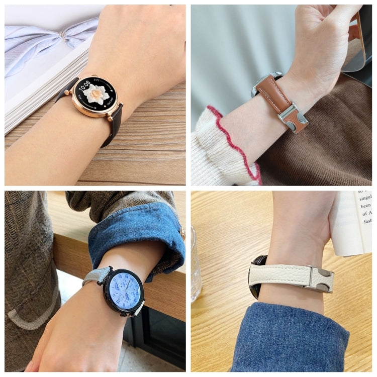 18mm Universal Slim Magnetic Buckle Genuine Leather Watch Band(Plain Weave Apricot) - free shipping - PMc TechLife - Order now!