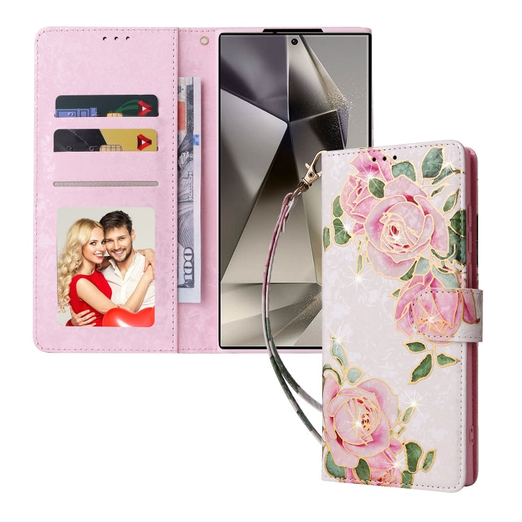 For Samsung Galaxy S25 Ultra 5G Bronzing Painting RFID Leather Phone Case(Rose Flower) - Galaxy S25 Ultra 5G Cases by PMC Jewellery | Online Shopping South Africa | PMC Jewellery | Buy Now Pay Later Mobicred