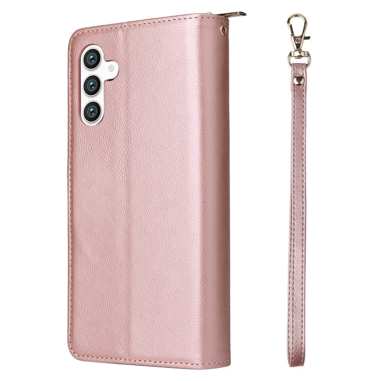 For Samsung Galaxy S25 5G 9-Card Slots Zipper Wallet Bag Leather Phone Case(Rose Gold) - Galaxy S25 5G Cases by PMC TechLife | Online Shopping South Africa | PMC TechLife | Buy Now Pay Later Mobicred