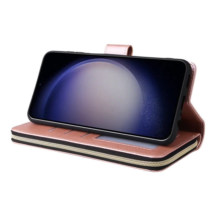 For Samsung Galaxy S25 5G 9-Card Slots Zipper Wallet Bag Leather Phone Case(Rose Gold) - Galaxy S25 5G Cases by PMC TechLife | Online Shopping South Africa | PMC TechLife | Buy Now Pay Later Mobicred