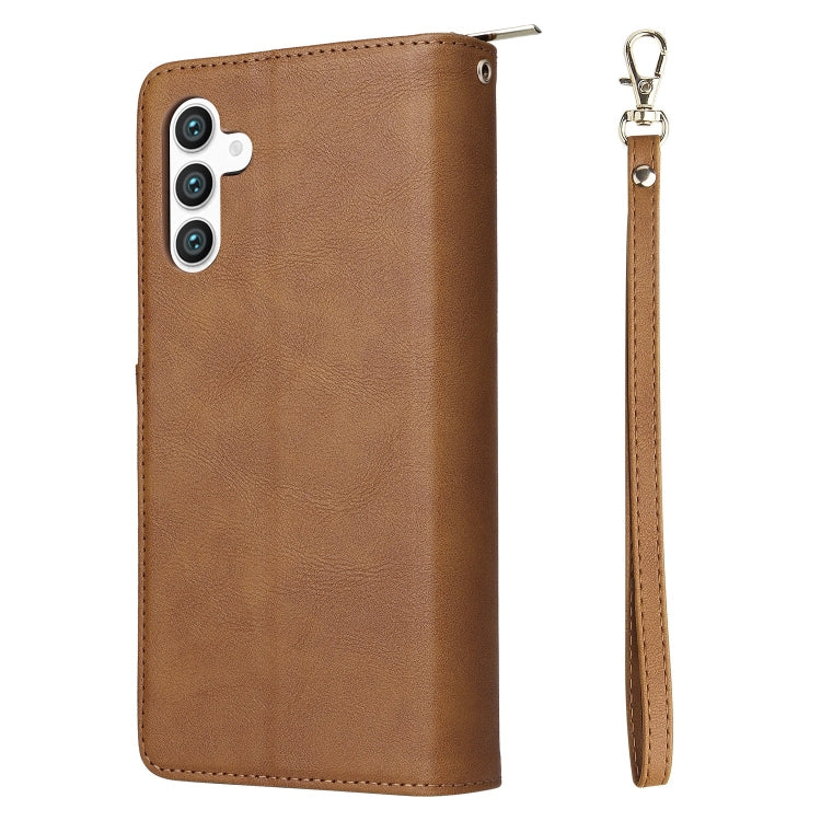 For Samsung Galaxy S25 5G 9-Card Slots Zipper Wallet Bag Leather Phone Case(Brown) - Galaxy S25 5G Cases by PMC TechLife | Online Shopping South Africa | PMC TechLife | Buy Now Pay Later Mobicred