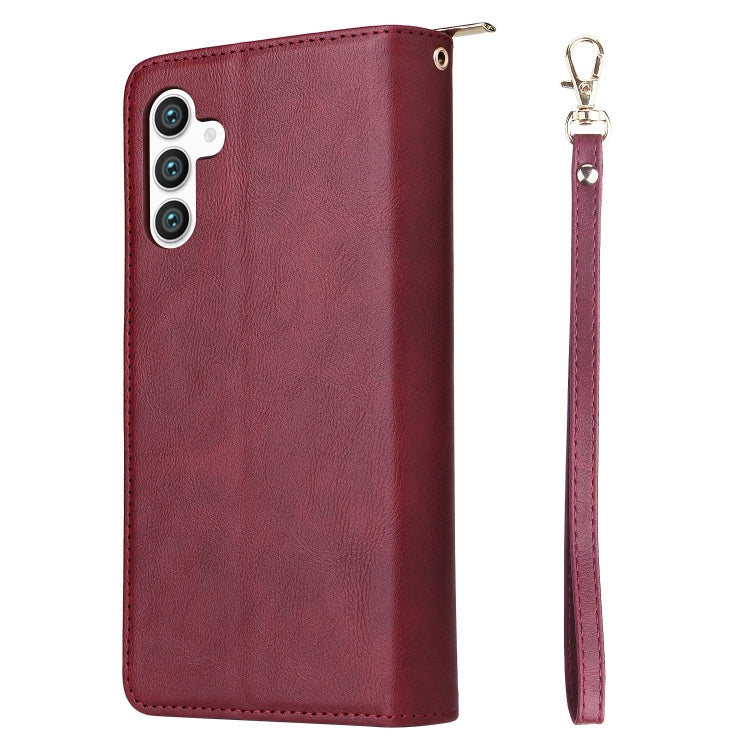 For Samsung Galaxy S25 5G 9-Card Slots Zipper Wallet Bag Leather Phone Case(Wine Red) - Galaxy S25 5G Cases by PMC TechLife | Online Shopping South Africa | PMC TechLife | Buy Now Pay Later Mobicred