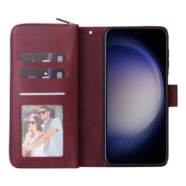 For Samsung Galaxy S25 5G 9-Card Slots Zipper Wallet Bag Leather Phone Case(Wine Red) - Galaxy S25 5G Cases by PMC TechLife | Online Shopping South Africa | PMC TechLife | Buy Now Pay Later Mobicred
