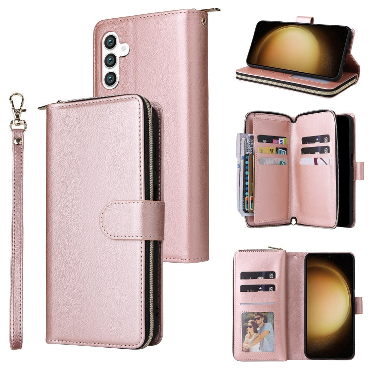 For Samsung Galaxy S25+ 5G 9-Card Slots Zipper Wallet Bag Leather Phone Case(Rose Gold) - Galaxy S25+ 5G Cases by PMC TechLife | Online Shopping South Africa | PMC TechLife | Buy Now Pay Later Mobicred