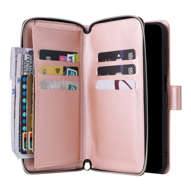 For Samsung Galaxy S25+ 5G 9-Card Slots Zipper Wallet Bag Leather Phone Case(Rose Gold) - Galaxy S25+ 5G Cases by PMC TechLife | Online Shopping South Africa | PMC TechLife | Buy Now Pay Later Mobicred
