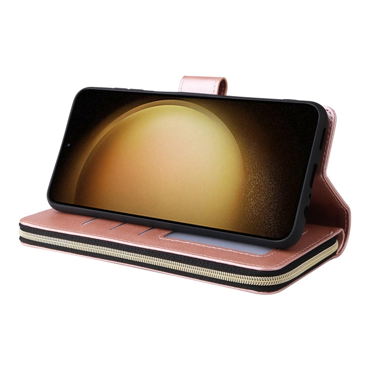 For Samsung Galaxy S25+ 5G 9-Card Slots Zipper Wallet Bag Leather Phone Case(Rose Gold) - Galaxy S25+ 5G Cases by PMC TechLife | Online Shopping South Africa | PMC TechLife | Buy Now Pay Later Mobicred