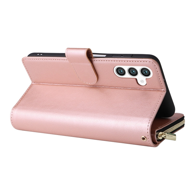 For Samsung Galaxy S25+ 5G 9-Card Slots Zipper Wallet Bag Leather Phone Case(Rose Gold) - Galaxy S25+ 5G Cases by PMC TechLife | Online Shopping South Africa | PMC TechLife | Buy Now Pay Later Mobicred