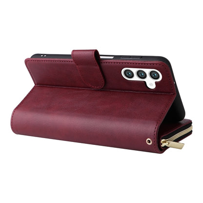 For Samsung Galaxy S25+ 5G 9-Card Slots Zipper Wallet Bag Leather Phone Case(Wine Red) - Galaxy S25+ 5G Cases by PMC Jewellery | Online Shopping South Africa | PMC Jewellery | Buy Now Pay Later Mobicred