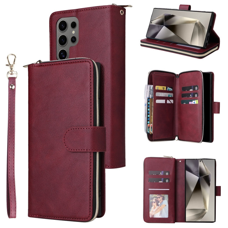 For Samsung Galaxy S25 Ultra 5G 9-Card Slots Zipper Wallet Bag Leather Phone Case(Wine Red) - Galaxy S25 Ultra 5G Cases by PMC TechLife | Online Shopping South Africa | PMC TechLife | Buy Now Pay Later Mobicred