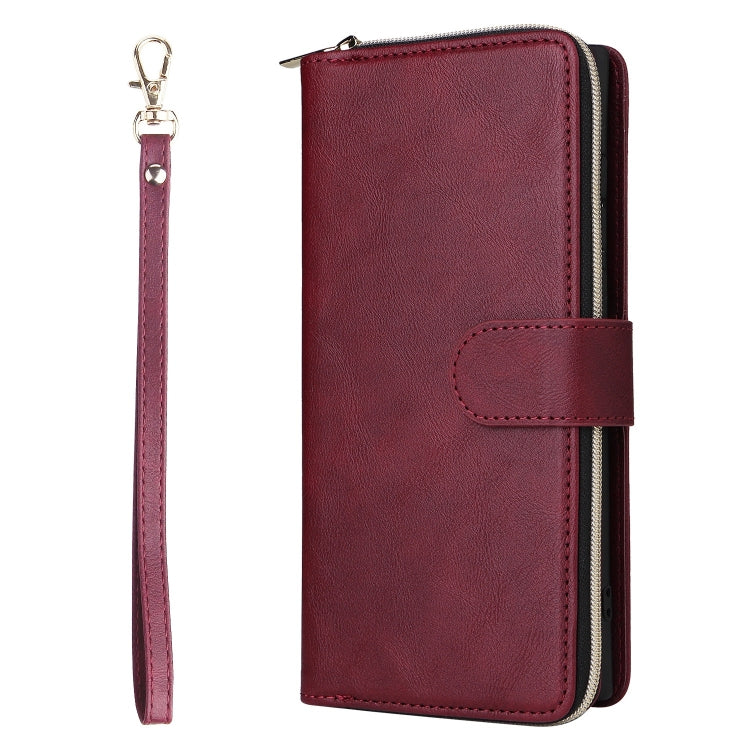 For Samsung Galaxy S25 Ultra 5G 9-Card Slots Zipper Wallet Bag Leather Phone Case(Wine Red) - Galaxy S25 Ultra 5G Cases by PMC TechLife | Online Shopping South Africa | PMC TechLife | Buy Now Pay Later Mobicred