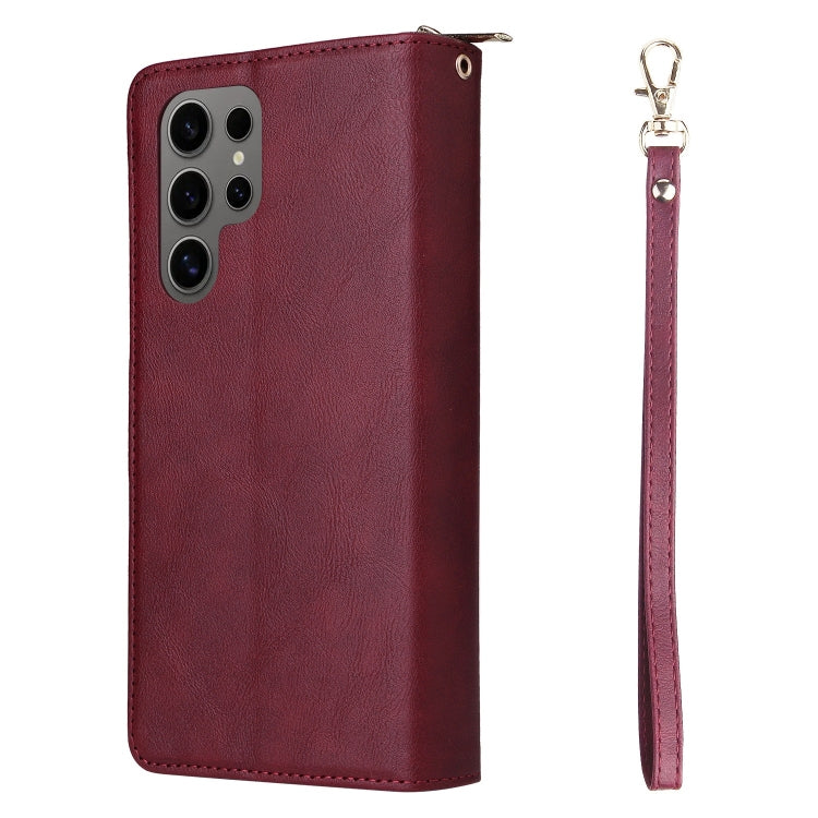 For Samsung Galaxy S25 Ultra 5G 9-Card Slots Zipper Wallet Bag Leather Phone Case(Wine Red) - Galaxy S25 Ultra 5G Cases by PMC TechLife | Online Shopping South Africa | PMC TechLife | Buy Now Pay Later Mobicred