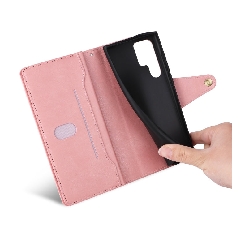 For Samsung Galaxy S25 Ultra 5G Rivet Buckle 9 Cards Three Fold Leather Phone Case(Rose Gold) - Galaxy S25 Ultra 5G Cases by PMC Jewellery | Online Shopping South Africa | PMC Jewellery | Buy Now Pay Later Mobicred