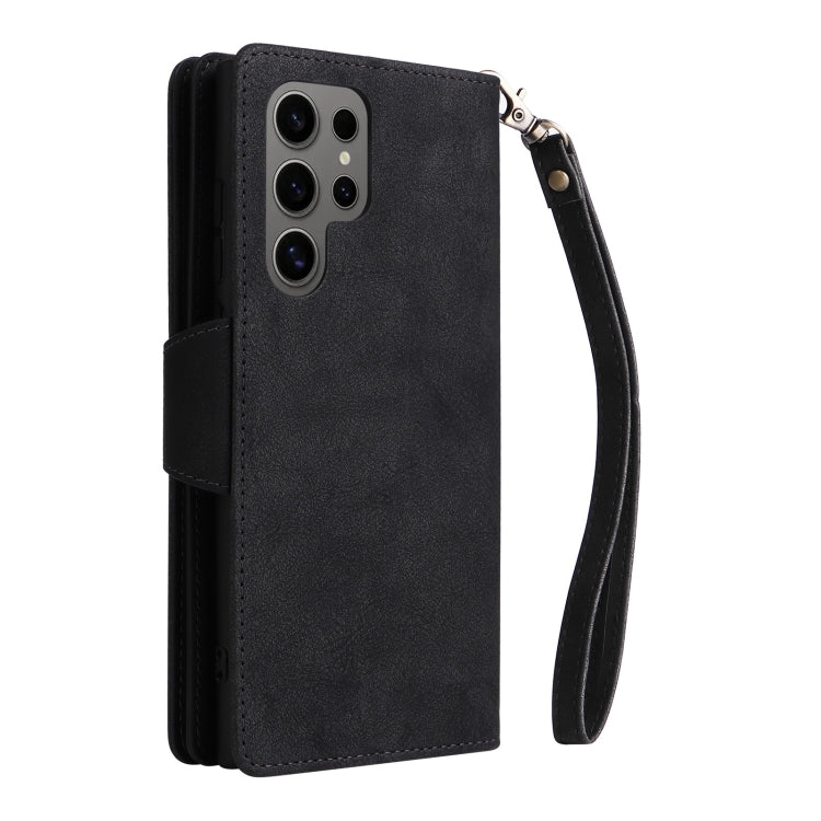 For Samsung Galaxy S25 Ultra 5G Rivet Buckle 9 Cards Three Fold Leather Phone Case(Black) - Galaxy S25 Ultra 5G Cases by PMC Jewellery | Online Shopping South Africa | PMC Jewellery | Buy Now Pay Later Mobicred