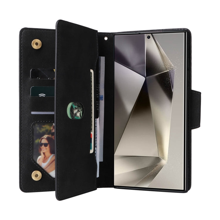 For Samsung Galaxy S25 Ultra 5G Rivet Buckle 9 Cards Three Fold Leather Phone Case(Black) - Galaxy S25 Ultra 5G Cases by PMC Jewellery | Online Shopping South Africa | PMC Jewellery | Buy Now Pay Later Mobicred
