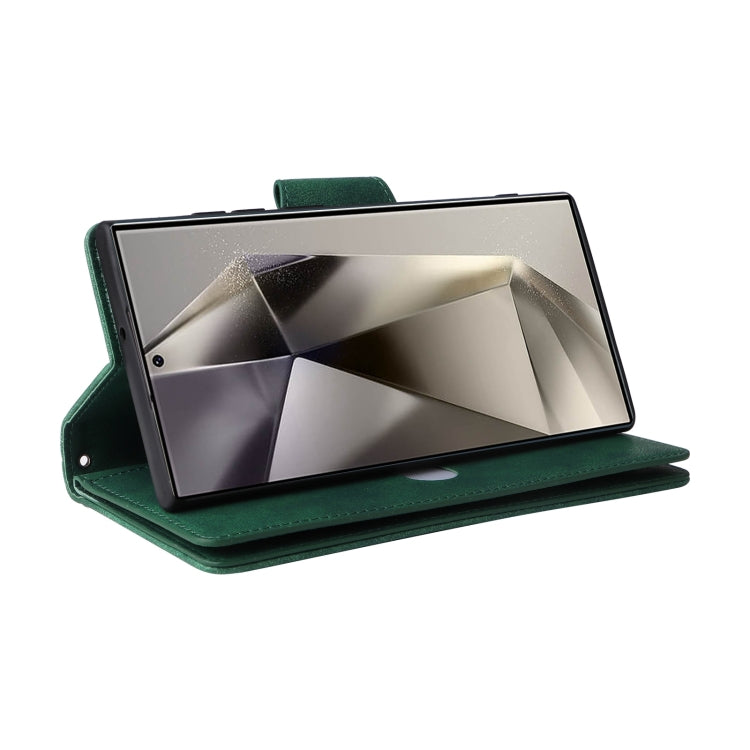 For Samsung Galaxy S25 Ultra 5G Rivet Buckle 9 Cards Three Fold Leather Phone Case(Green) - Galaxy S25 Ultra 5G Cases by PMC Jewellery | Online Shopping South Africa | PMC Jewellery | Buy Now Pay Later Mobicred
