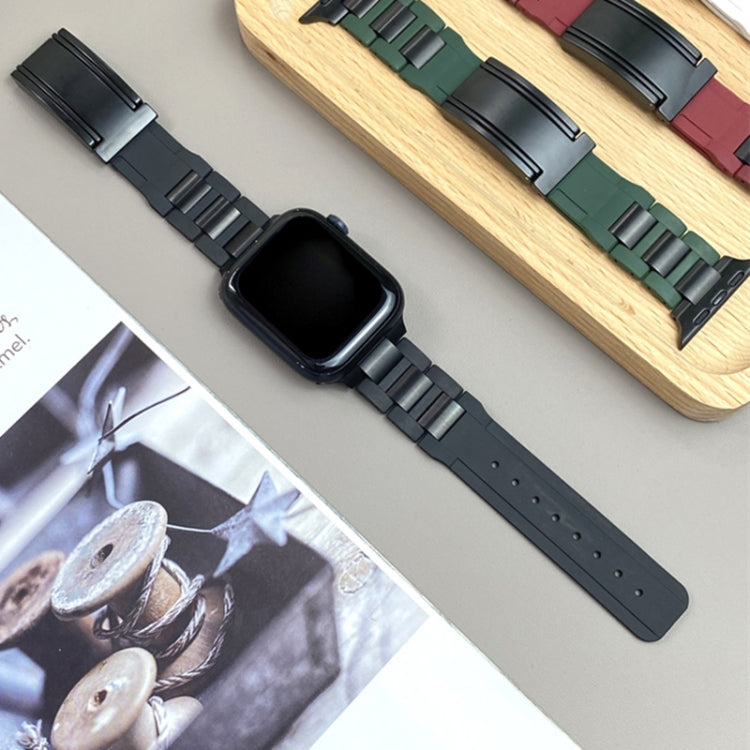 For Apple Watch 46mm / 49mm / 45mm / 44mm T-shaped Magnetic Buckle Stainless Steel Rubber Watch Band(Black Black Buckle) - free shipping - PMC TechLife - Order now!