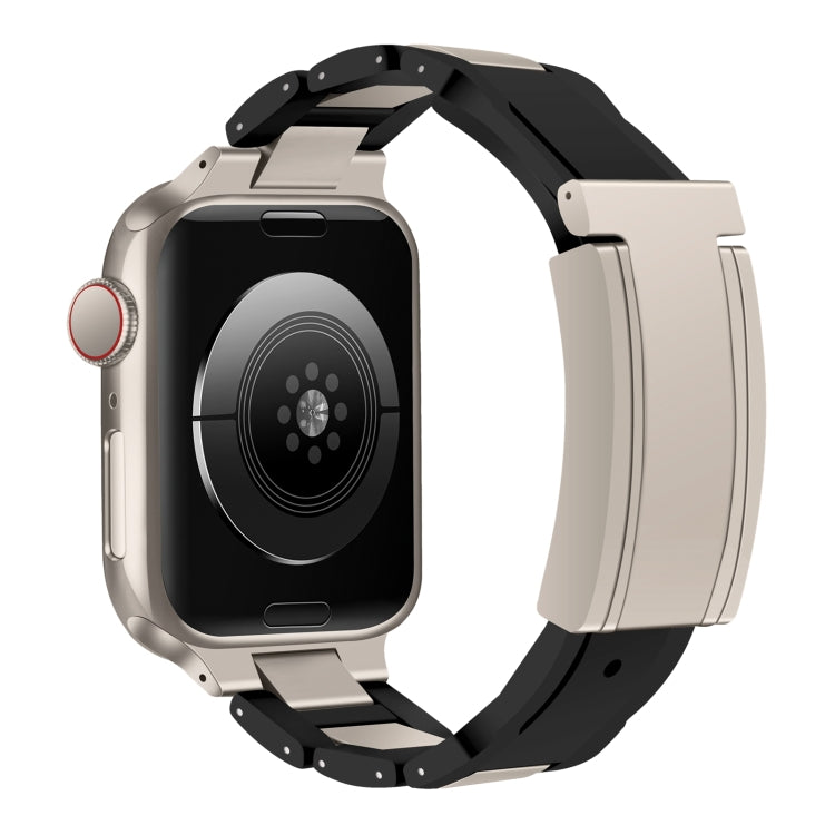 For Apple Watch 46mm / 49mm / 45mm / 44mm T-shaped Magnetic Buckle Stainless Steel Rubber Watch Band(Black Starlight Buckle) - free shipping - PMC TechLife - Order now!