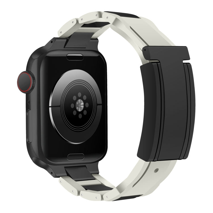 For Apple Watch 46mm / 49mm / 45mm / 44mm T-shaped Magnetic Buckle Stainless Steel Rubber Watch Band(Beige Black Buckle) - free shipping - PMC TechLife - Order now!