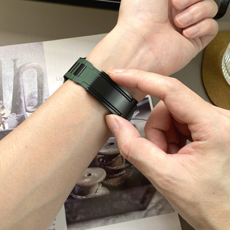 For Apple Watch 46mm / 49mm / 45mm / 44mm T-shaped Magnetic Buckle Stainless Steel Rubber Watch Band(Pine Green Black Buckle) - free shipping - PMC TechLife - Order now!
