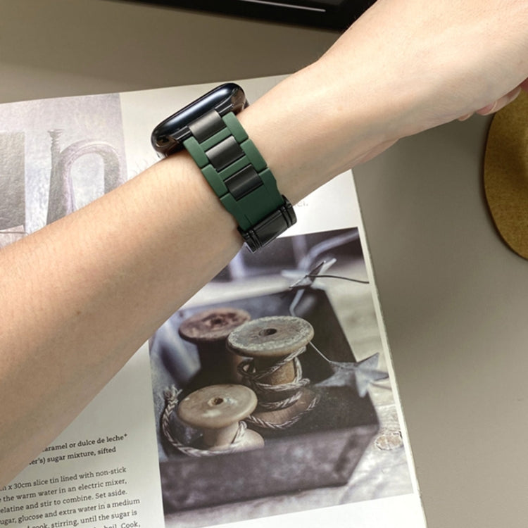 For Apple Watch 46mm / 49mm / 45mm / 44mm T-shaped Magnetic Buckle Stainless Steel Rubber Watch Band(Pine Green Black Buckle) - free shipping - PMC TechLife - Order now!